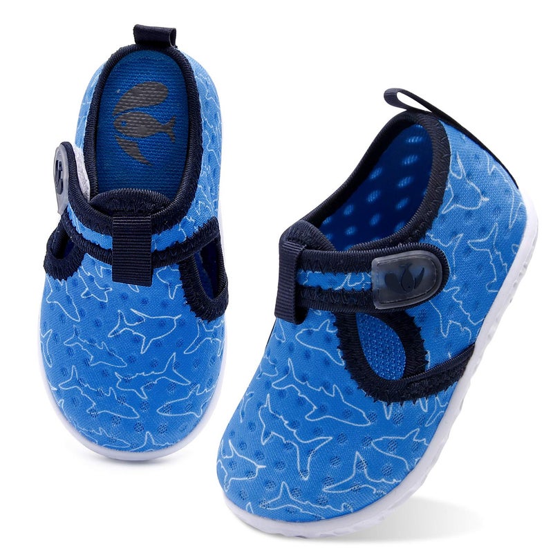 FEETCITY Water Shoes for Baby Boys and Girls Barefoot Aqua Socks Quick Dry Beach Swim Pool Shoe Blue Shark 6-12 Months Infant - Image 1